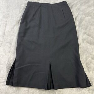 VTG Black Midi Skirt Size 14 Wool Vents‎ Pleated Preppy Academia Minimalist RARE